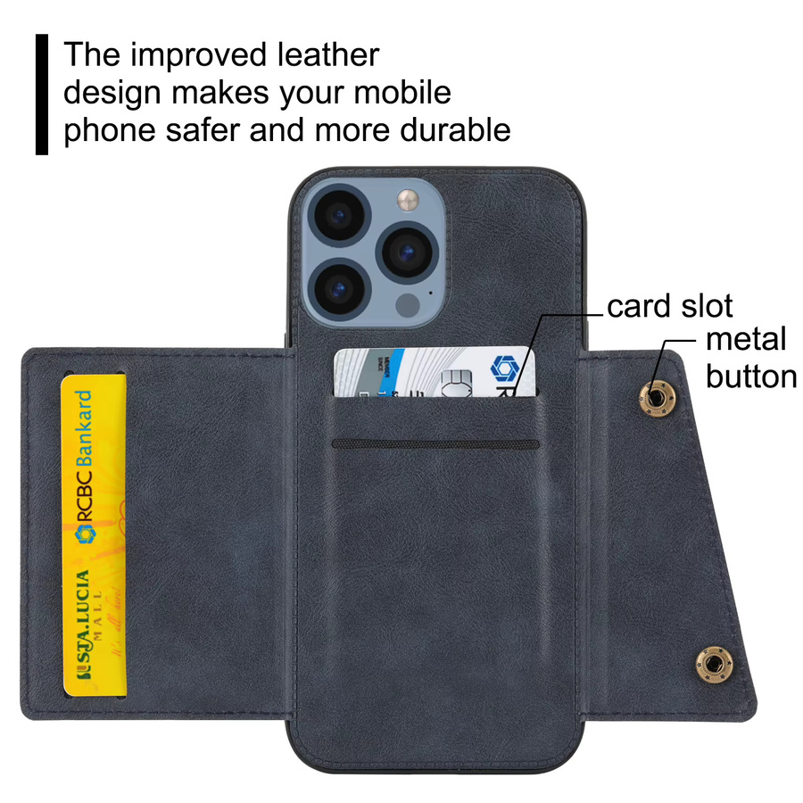 AIERHEBA Kartenfach Flip Handyhülle mit Ständer und stoßfestem Schutz für iPhone 11 bis iPhone 17 Pro Max, Farben: Schwarz, Blau - Bild 4