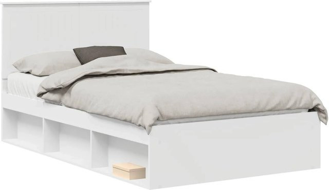 vidaXL Bettrahmen mit Kopfteil aus massivem Kiefernholz in Weiß, B/T/H: 120 x 200 cm - Bild 1