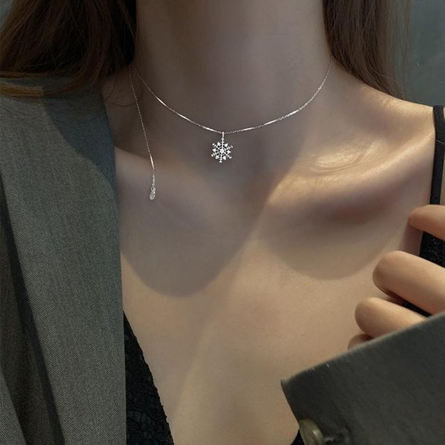 Wucifang Jewelry Halskette mit Schneeflocke Anhänger, 925 Silber, Zirkonia, Damen - Bild 1