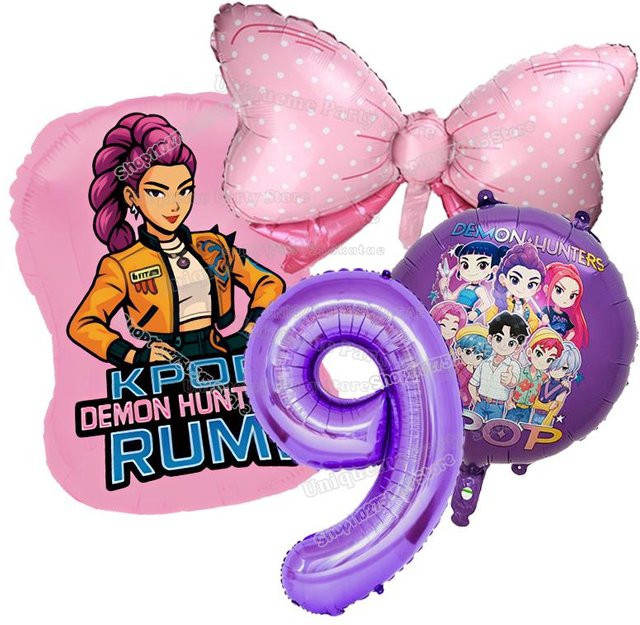 Yiran toy 1 Kpop Dämonenjäger Geburtstag Ballons Set mit Zahlenballons für Mädchen Partydekoration - Bild 1