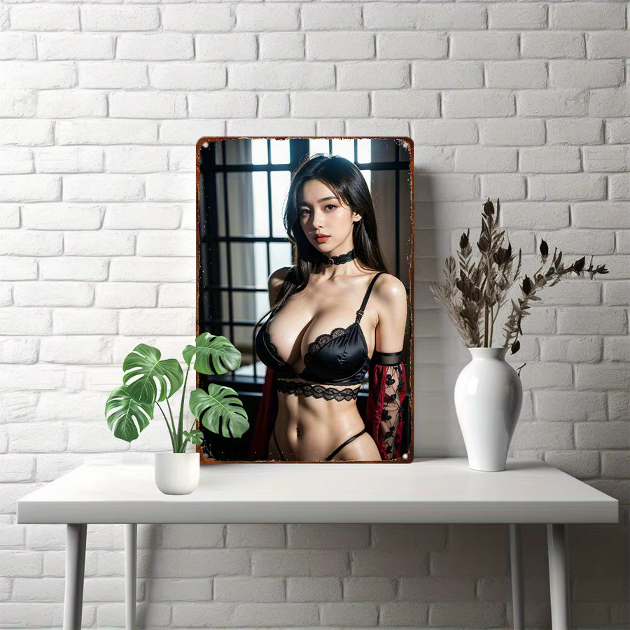 CIFBUY Metallschild Anime-Mädchen mit rotem Korsett und Cape in Retro-Optik, Wandkunst für dein Zuhause, Breite: 20,32 cm, Höhe: 20,32 cm - Bild 5