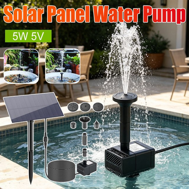 APWIKOGER Solar-Gartenbrunnen mit Solarpanel und Wasserpumpe in Schwarz - Bild 1