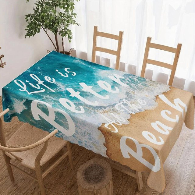 Wasserdichte quadratische Tischdecke JINGYUE Pet mit Ozeanwellen-Design in Blau/Mehrfarbig, B/B: 140 x 140 cm - Bild 1
