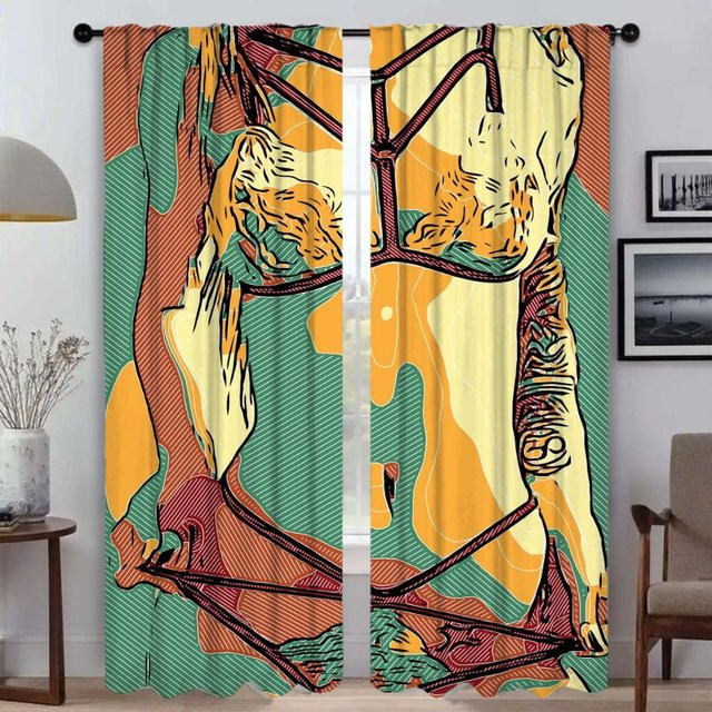 2er-Set abstrakte Verdunkelungsvorhänge mit Grafikdesign für Wohnzimmer und Schlafzimmer, Mehrfarbig, Breite: 50 cm, Höhe: 70 cm - Bild 1
