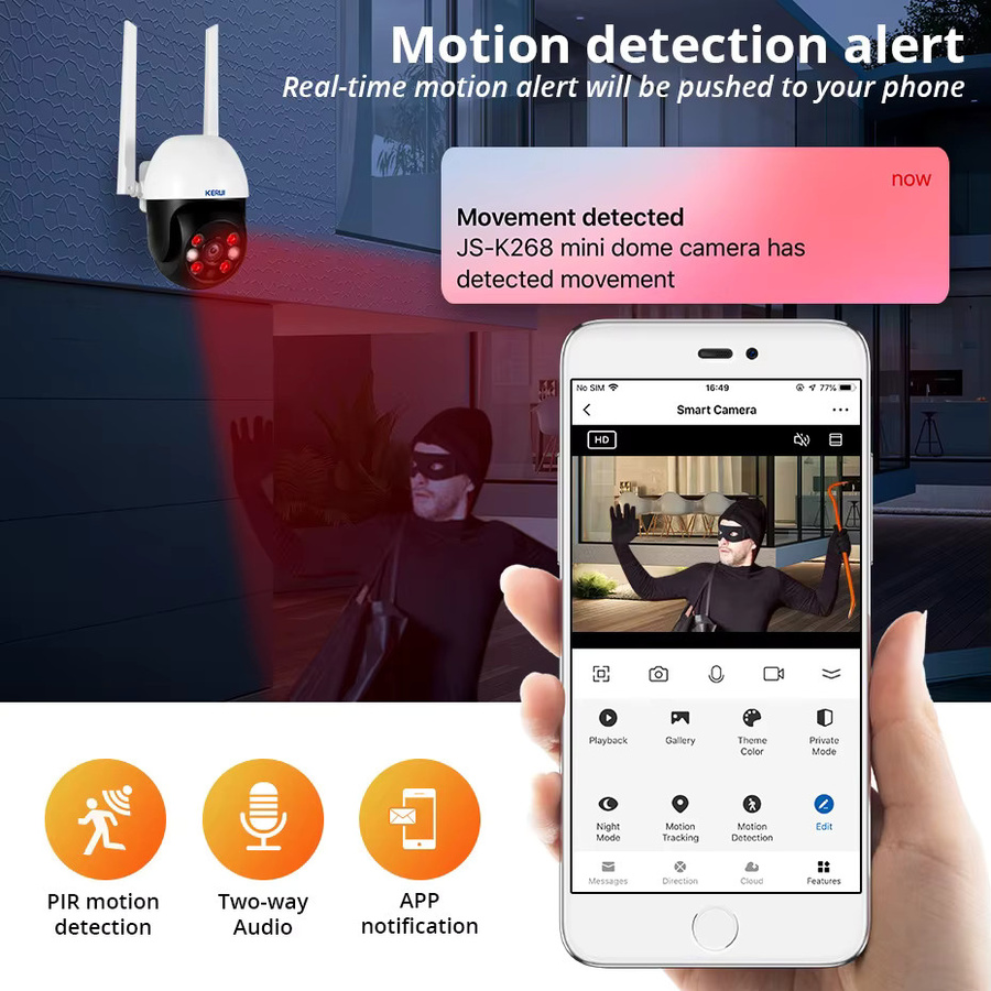 KERUI PTZ WLAN-Kamera für Außen und Innen, 8MP 4K HD IP-Überwachungskamera mit Tuya-Unterstützung, wasserdicht, Weiß - Bild 4