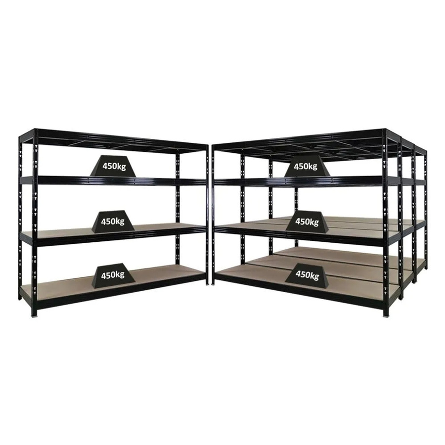 PROREGAL Rhino Profi Schwerlastregal Set aus 4 Einheiten, Schwarz, H x B x T: 180 x 240 x 60 cm, 4 Ebenen mit 8mm Spanplatten, Fachlast 450kg - Bild 2