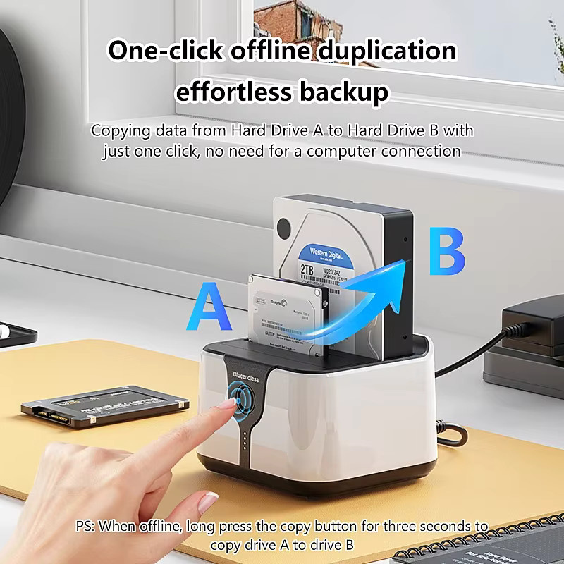 Lenovo 2-Bay HDD-Dockingstation mit Offline-Klonfunktion, USB 3.0 Adapter für 2,5 und 3,5 Zoll SATA SSD und HDD, Weiß - Bild 3