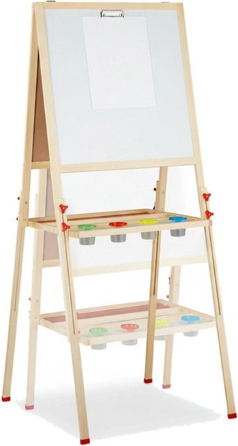 Relaxdays Standtafel für Kinder aus Kiefernholz Natur, magnetisches Whiteboard höhenverstellbar, B/T/H: 160 x 65 x 69 cm - Bild 1
