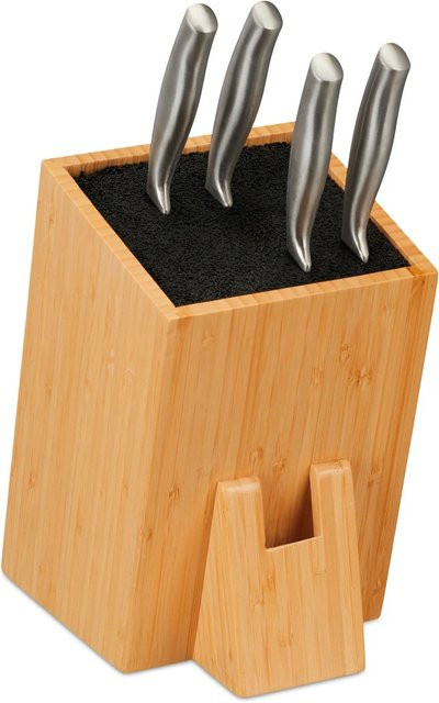 Relaxdays Messerblock aus Bambus in Natur oder Schwarz und Braun, unbestückt und rutschfest, B/T/H: 25 x 14,5 x 22 cm - Bild 1