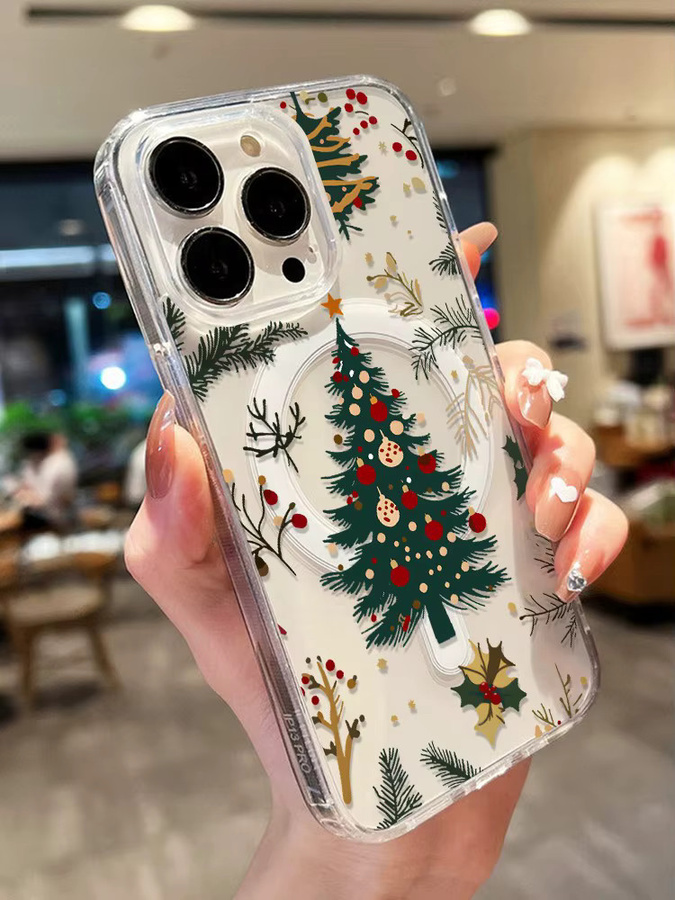 Magnetische iPhone Hülle mit Weihnachtsbaum Design in Transparent für Apple iPhone Modelle - Bild 4