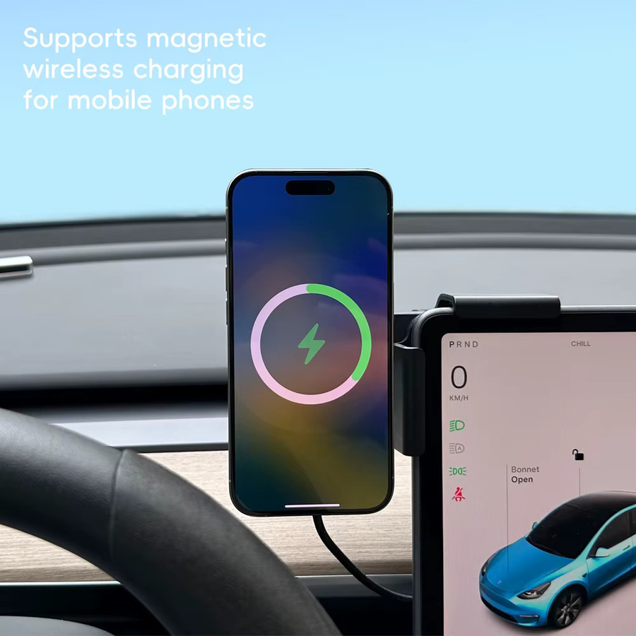 TEKSY Qi2 Kabelloses Ladegerät und Auto-Telefonhalterung kompatibel mit MagSafe für Tesla Model Y 2026, Model 3 Highland und BYD ATTO in Multicolour - Bild 3