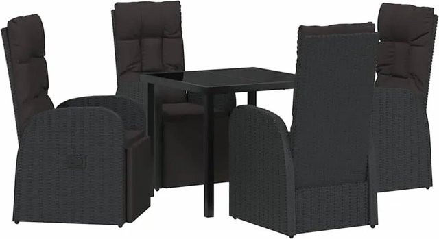 vidaXL Garten Essgruppe 5-teilig aus Poly-Rattan und Stahl in Schwarz mit Kissen und Glastisch - Bild 1