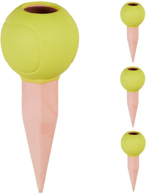 Relaxdays Tonkegel 4er Set aus Keramik in Gelb und Terrakotta für Zimmerpflanzen, Balkonkästen und Hochbeete - Bild 1