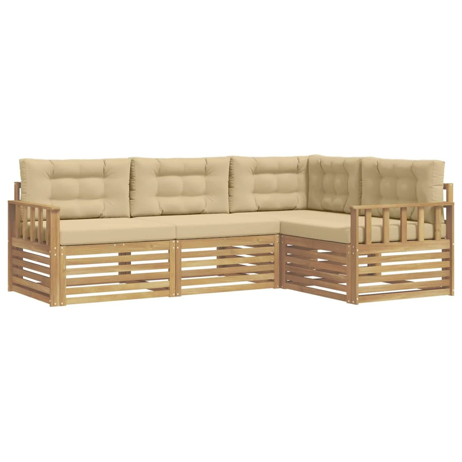 vidaXL Outdoor-Sofagarnitur in L-Form aus Akazienholz mit Kissen, Weiß und Beige - Bild 2