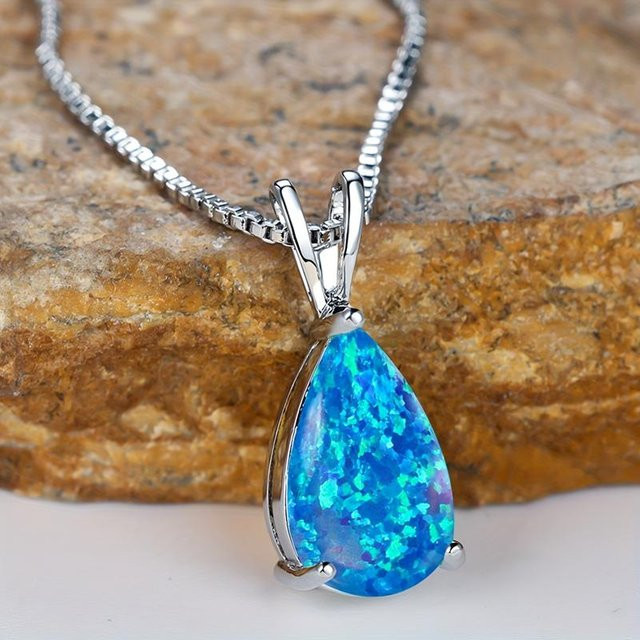 Bamos Halskette, Opal-Wassertropfen-Anhänger, blau/silber, Damen - Bild 1