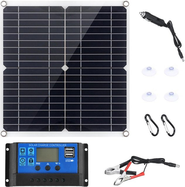 Aneng Flexibles Solar Panel Kit 20W mit 300W Controller 12V Netzteil und USB-C Ladeinterface, Schwarz - Bild 1