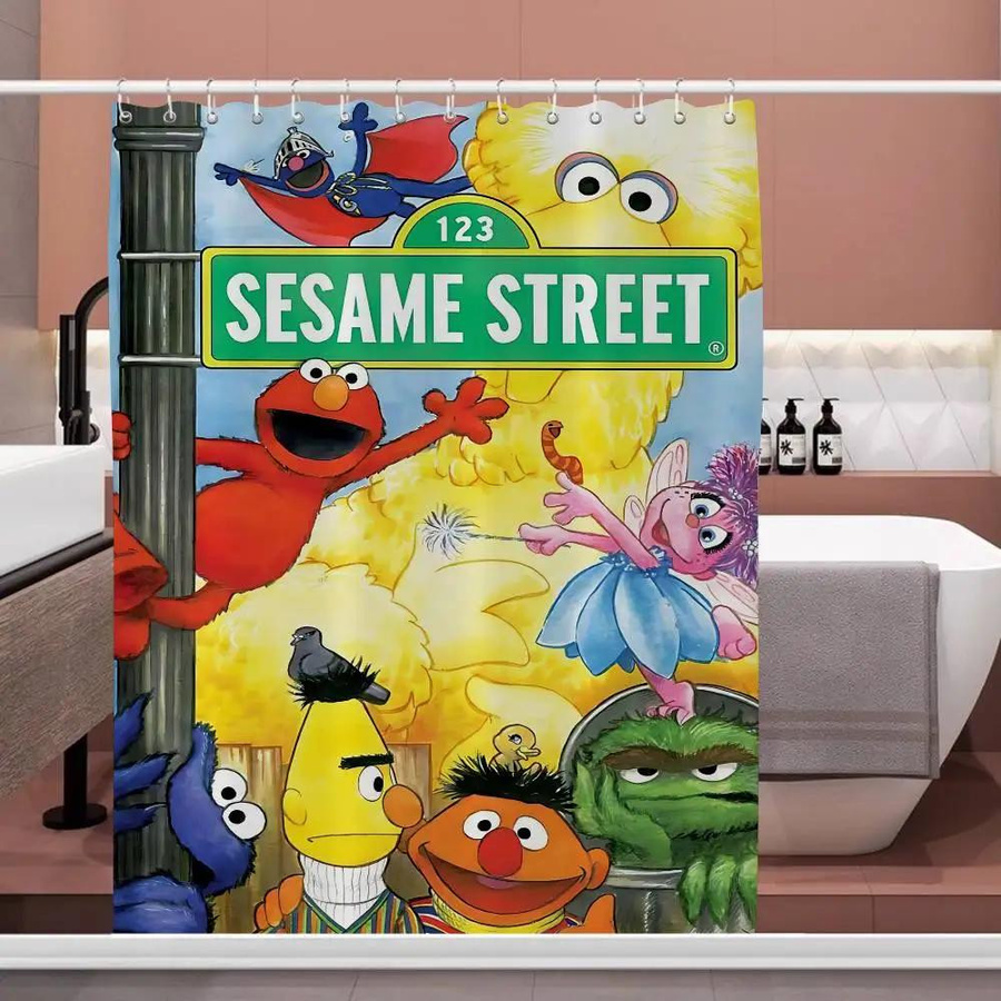 Sesamstraße Duschvorhang für Kinder, Mehrfarbig, Polyester, B/H: 180 x 180 cm - Bild 1