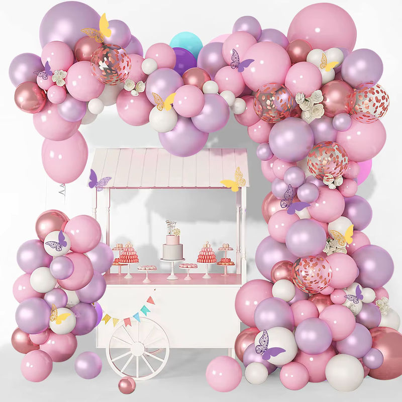 143-teiliges Latex-Ballonbogen-Set in Rosa und Mehrfarbig mit Schmetterlings-Dekoration für Geburtstage, Hochzeiten und Familienfeiern - Bild 3