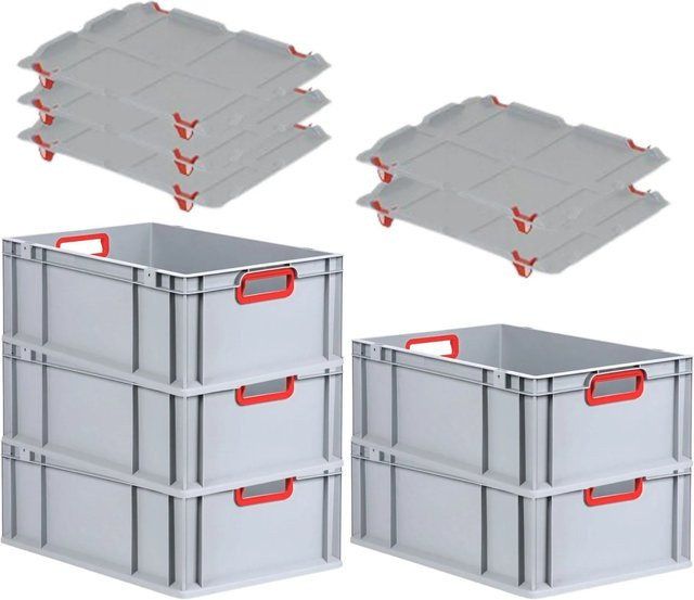 PROREGAL Spar Set 5x Eurobox Nextgen Color mit Auflagedeckel und Schiebeschnappverschlüssen in Rot, H x B x T: 22 x 40 x 60 cm - Bild 1