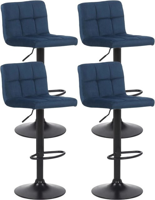 DELUKE 4er Set Barhocker RIVAN in Blau, Samt, drehbar mit Lehne, B/T/H: 40 x 40 x 85 cm - Bild 1