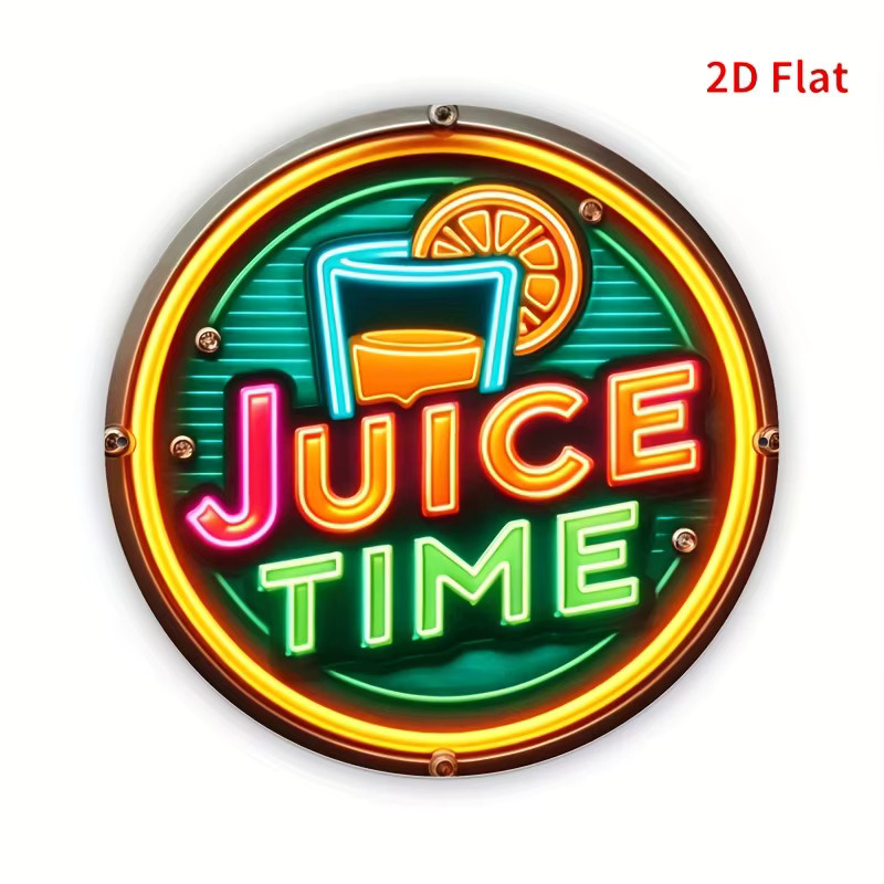 CIFBUY Metall-Wandkunst Juice Time Rund, Mehrfarbiges 2D-Metallschild im Retro-Stil für Küche und Party-Dekoration - Bild 2