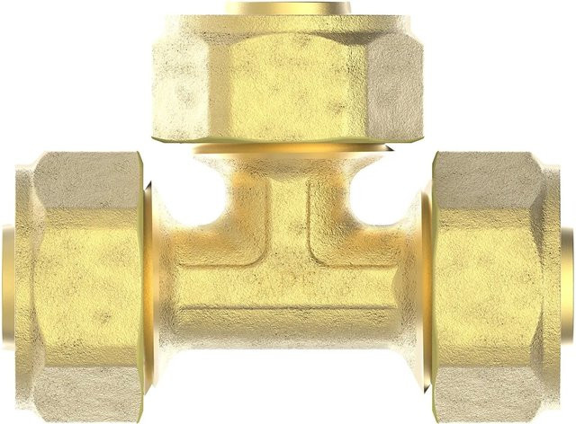 Kirchhoff T-Stück 20 mm Klemmfitting aus Messing in Gold-Optik - Bild 1