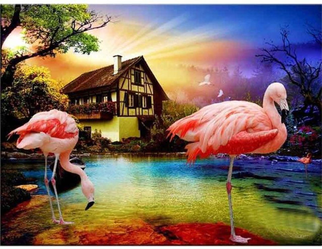 FIYO Diamond Painting Set Flamingo Motiv in Rosa und Mehrfarbig, 5D DIY Stickerei als Wanddekoration, B/H: 30 x 30 cm - Bild 1