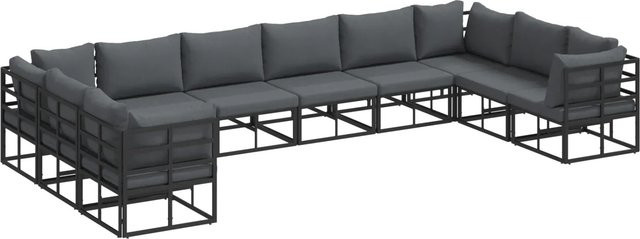 vidaXL Garten-Sofa-Set 10-teilig aus Aluminium in Schwarz mit Kissen und Armlehnen - Bild 1