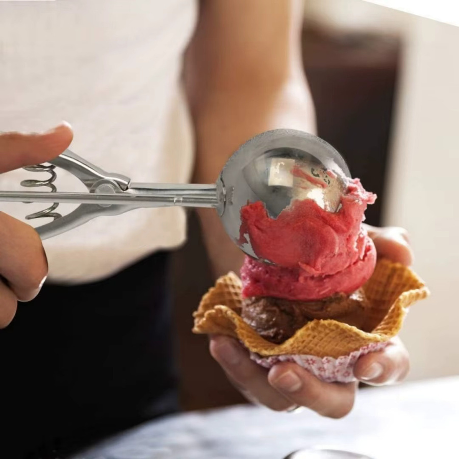YOCITY Eisportionierer aus Edelstahl mit Auslöser in Silber, 3 Größen für Eis, Melone und Teig - Bild 3