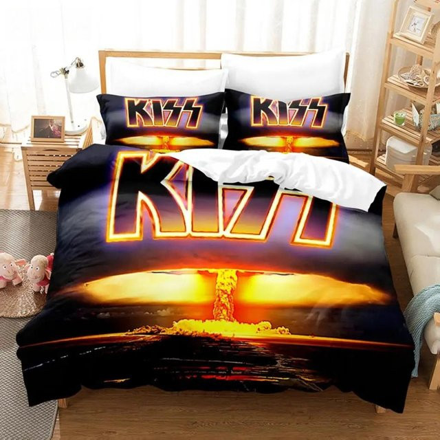 Kiss Band Bettwäscheset aus Mikrofaser in Schwarz, 3-teilig, B/H: 210 x 210 cm - Bild 1