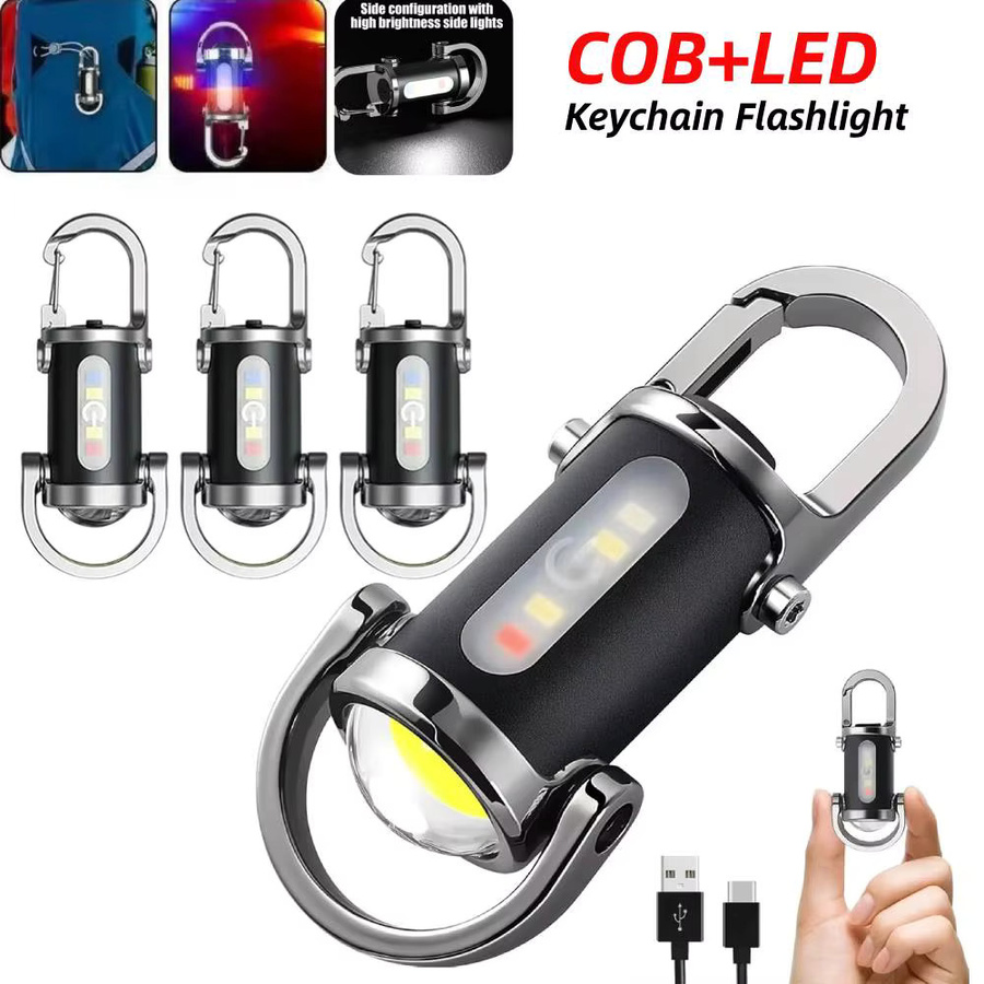XIWANGFIRE Mini-COB-LED-Schlüsselanhänger-Taschenlampe, wiederaufladbar via USB-C, wasserdicht, Farbe: Schwarz - Bild 2