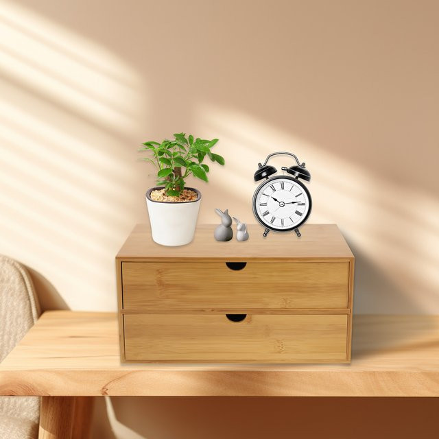 Schreibtisch-Organizer aus Bambus als Mini-Schublade und Aufbewahrungsbox in Braun und Gelb mit mehreren Fächern - Bild 1
