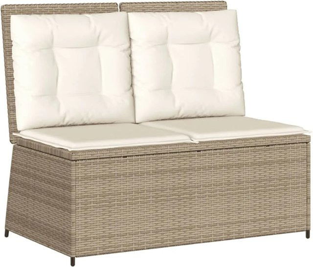 Verstellbare Gartenbank von furnicato aus beige farbenem Poly Rattan mit Kissen und pulverbeschichtetem Stahlgestell, B/T/H: 110 x 67 x 95 cm - Bild 1