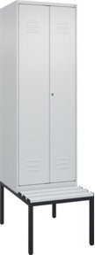 C+P PSA Doppel-Spind Classic PLUS Sitzbank mit 2 Abteilen und Kunststoff-Sitzfläche, Grau, B: 212 cm, T: 60 cm, H: 81,5 cm - Bild 1