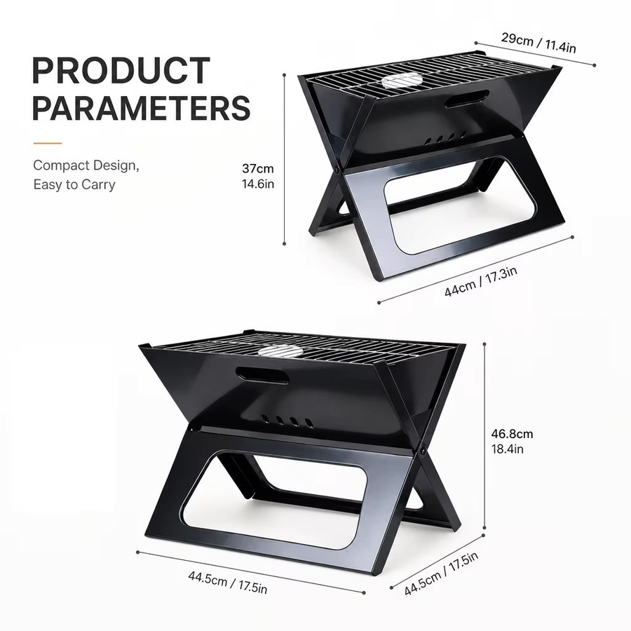 SOTECH Tragbarer faltbarer Tischgrill aus Edelstahl in Schwarz für 3-5 Personen mit Belüftungsdesign, B/T/H: 44 x 37 x 29 cm - Bild 4