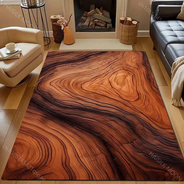 UQIDEHOME Teppich mit Holzmaserung in Braun, moderner Flächenteppich aus Polyester für Wohnzimmer und Schlafzimmer, B/L: 60 x 40 cm - Bild 1