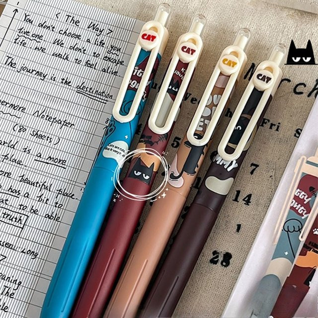 4er-Set Kawaii Katzen-Gelstifte mit 0,5 mm Spitze, bunte Cartoon-Tuschstifte für Schule und Büro - Bild 1
