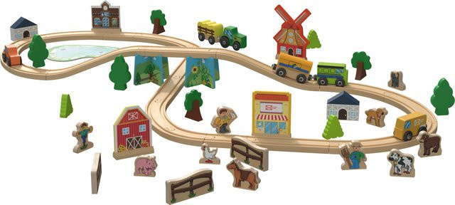 LUPILU Holzeisenbahn-Set Farm Dinosaurier Holzspielzeug ab 2 Jahren - Bild 1
