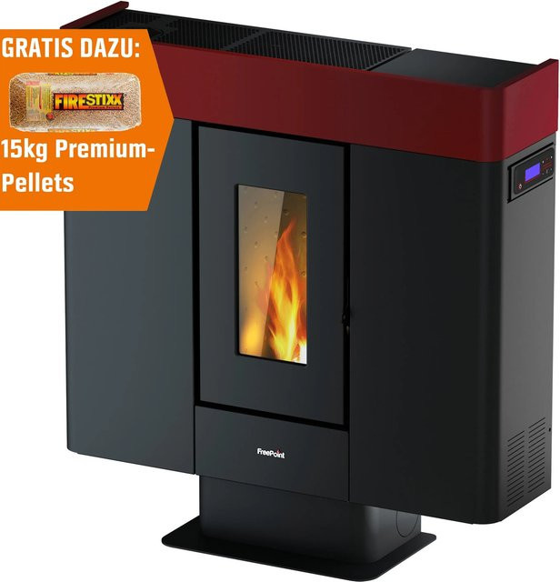 Freepoint Pelletofen Moon in Bordeauxrot und Schwarz mit 10 kW Leistung und WLAN-Funktion - Bild 1