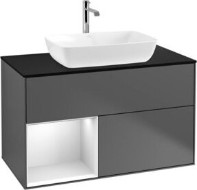 V&B Waschtischunterschrank Finion 100 mit Wandbeleuchtung in Anthrazit lackiert, B/T/H: 100 x 50,1 x 50,1 cm - Bild 1