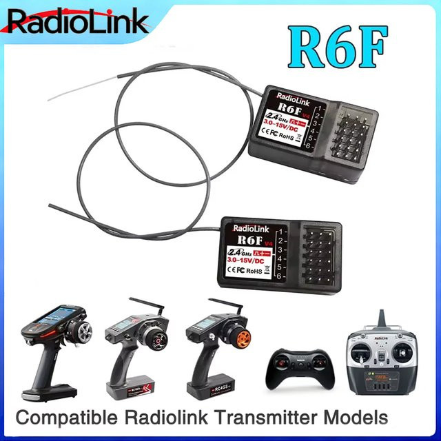Radiolink R6F 6-Kanal 2,4GHz RC-Empfänger in Schwarz für RC-Autos und Boote, kompatibel mit RC6GS V2, RC4GS V2, T8FB und T8S Sendern - Bild 1
