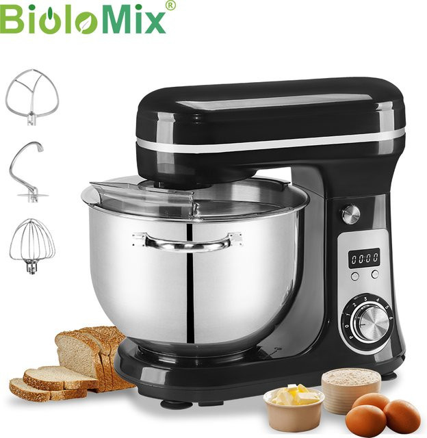BioloMix Küchenmaschine mit 1200 W Motor, 6 Geschwindigkeiten und 6 l Volumen, Edelstahl, Weiß/Schwarz - Bild 1