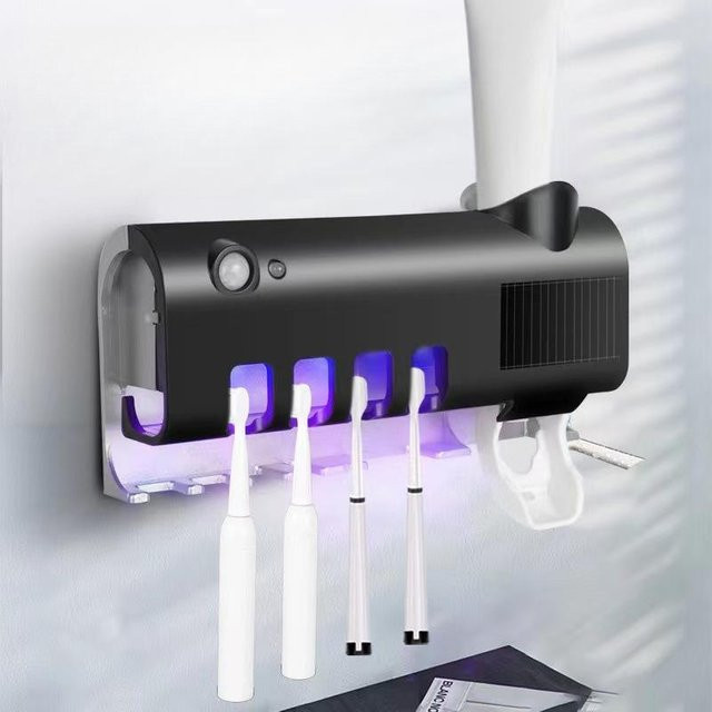UV-Zahnbürsten-Desinfektionsmittelhalter von chenxiaogang zur Wandmontage, schwarzer Zahnbürstenhalter mit Sterilisatorfunktion und Induktionsmodell - Bild 1