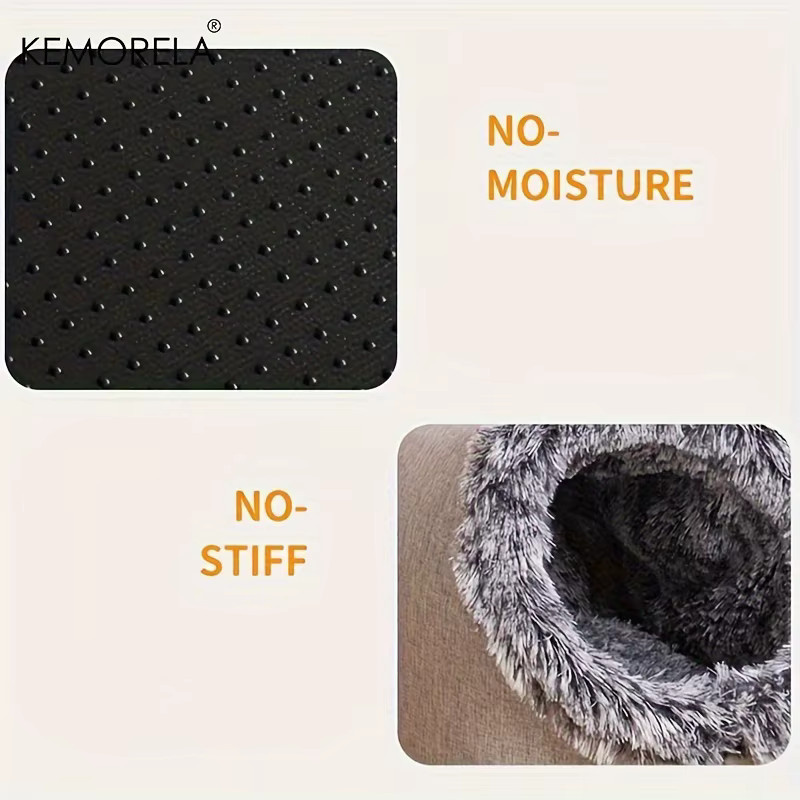 KEMORELA Selbstwärmendes Katzenbett als gemütliche Schlafhöhle für kleine und mittelgroße Katzen, Textil, Braun und Grau - Bild 1