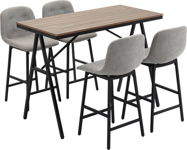 HOMCOM Bartisch Set 5-teilig in Nussbaum mit Barhockern im Industrie-Design, Essgruppe für Esszimmer, B/T/H: 120 x 60 x 91 cm - Bild 1