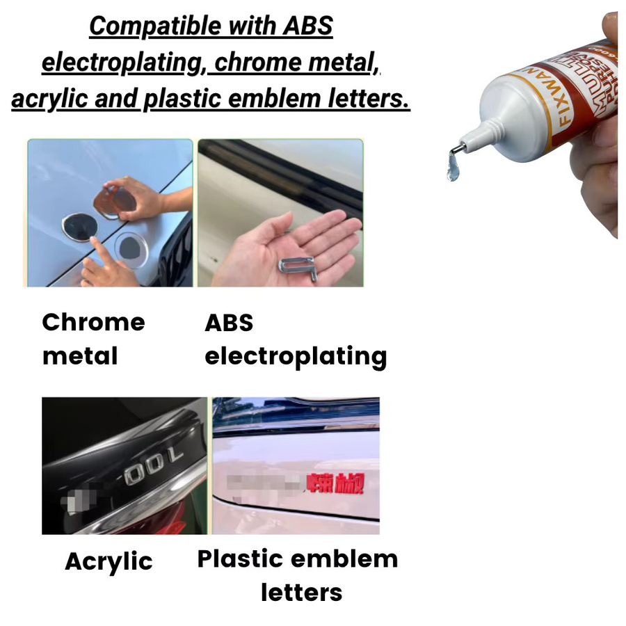 FIXWANT Auto-Logo-Klebstoff transparent wasserfest und hitzebeständig für Chrom-Metall, ABS und Acryl-Autoembleme sowie Innenausstattung - Bild 4