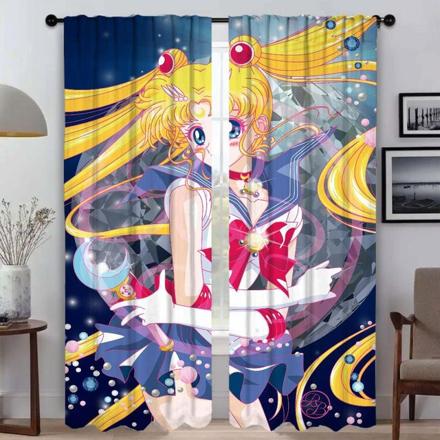 Sailor Moon Heimtextilien Vorhänge 2er-Set Blau, halbtransparent mit Grafik-Design, Breite: 86 cm, Höhe: 137 cm - Bild 1