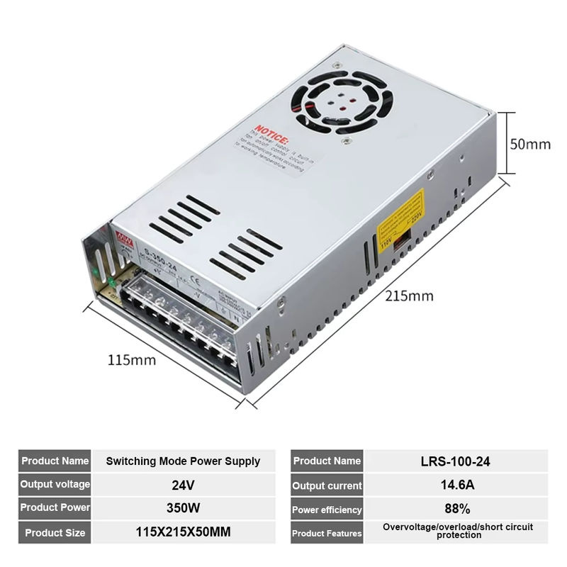 Cloweit SMPS Schaltnetzteil Adapter Transformator 350 W für LED und Leistungsverstärker, B/T/H: 21,5 x 11,5 x 5 cm - Bild 3