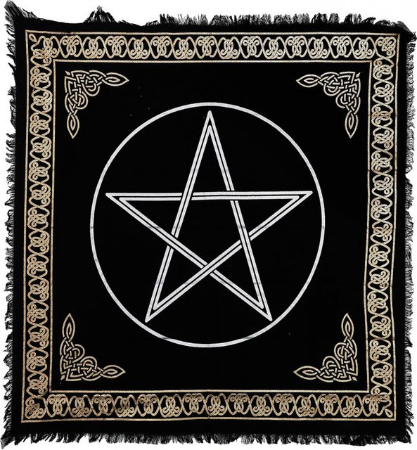 VIKAMA Keltischer Pentagramm Wandteppich in Schwarz-Gold, Geometrischer Wandbehang im Boho-Stil, Breite: 75 cm, Höhe: 75 cm - Bild 1