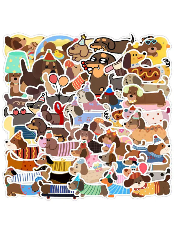 50 Blatt Dackel-Doodle-Aufkleberrolle von AnimeWorlds Store aus wasserfestem Vinyl in Mehrfarbig - Bild 5